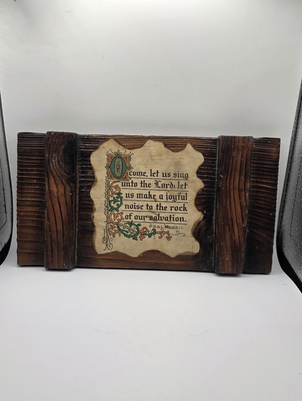 Antique Real Wood Christian Plaque Scripture Psalm 95:1 Wall Decor Sign 11" x 5.